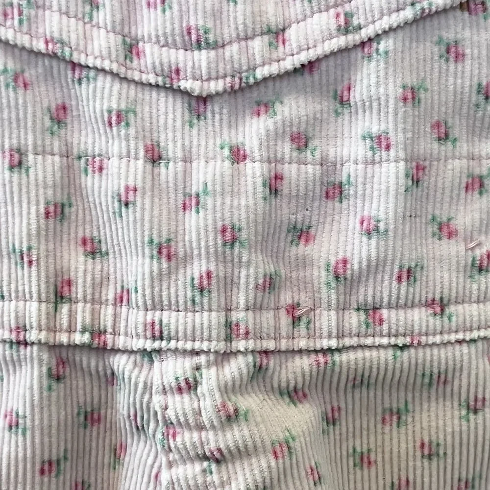 Vintage Oshkosh B'gosh Pink Rosebuds Corduroy Overall Dress Jumper Girls
